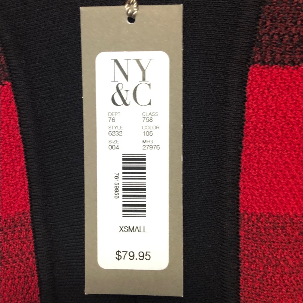 NY&Co 🔥 Red and Black Striped V‑Neck Midi Dress - Picture 3 of 4